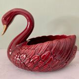 Vintage swan pot cover in red and gold ceramic
