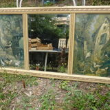 Beveled wall mirror with engravings 40s-50s