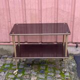 Desserte table roulante en palissandre marron avec pieds en cannelure dorés