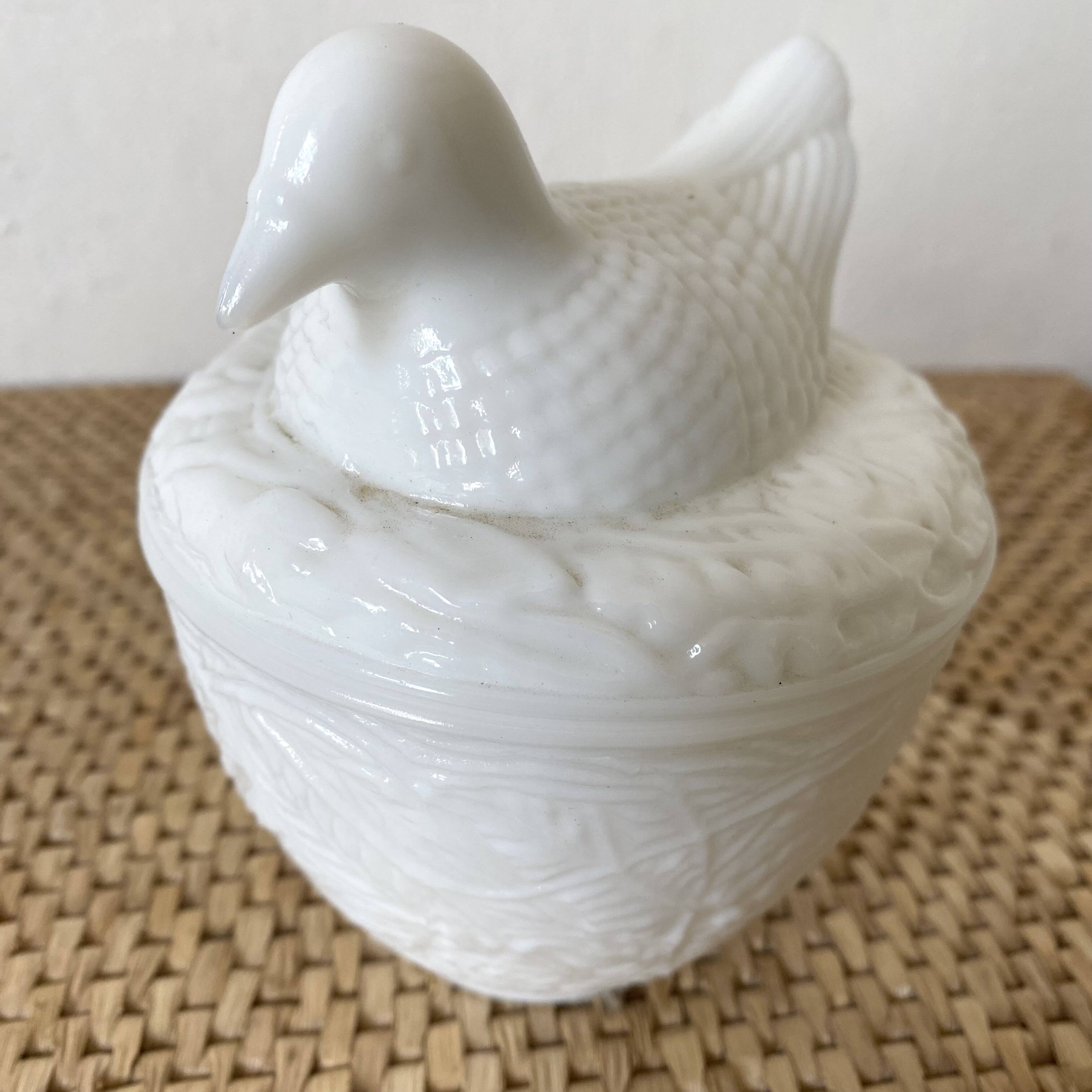 White opaline bird sugar bowl