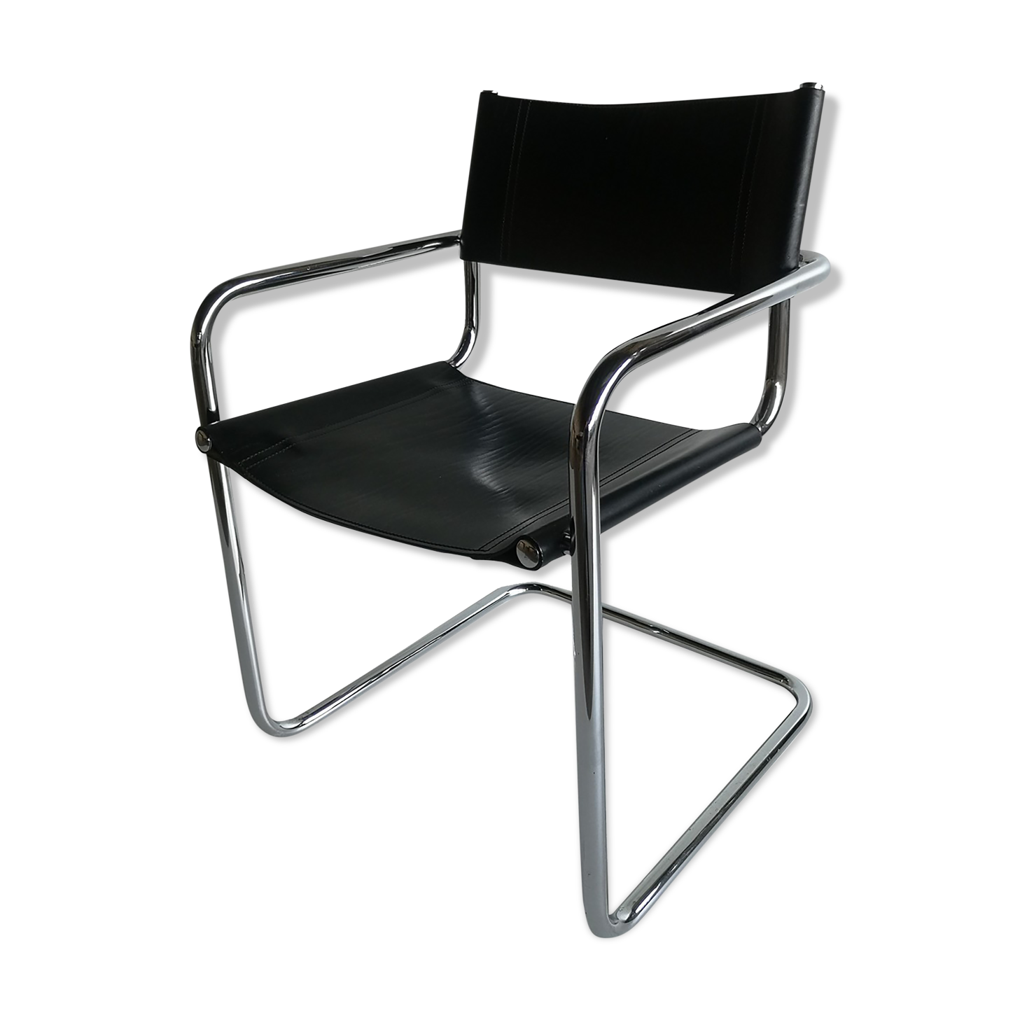 Leather and tube desk chair, Bahaus 1970