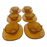Set of 6 cups and saucers tea coffee Vereco amber vintage 70´