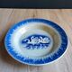 Hollow plate Moulin des Loups Hamage France, blue and white swan decoration.