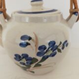 Chinese ceramic teapot floral pattern with rattan handle