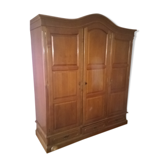 Wardrobe, in solid chestnut, with closet, 3 doors