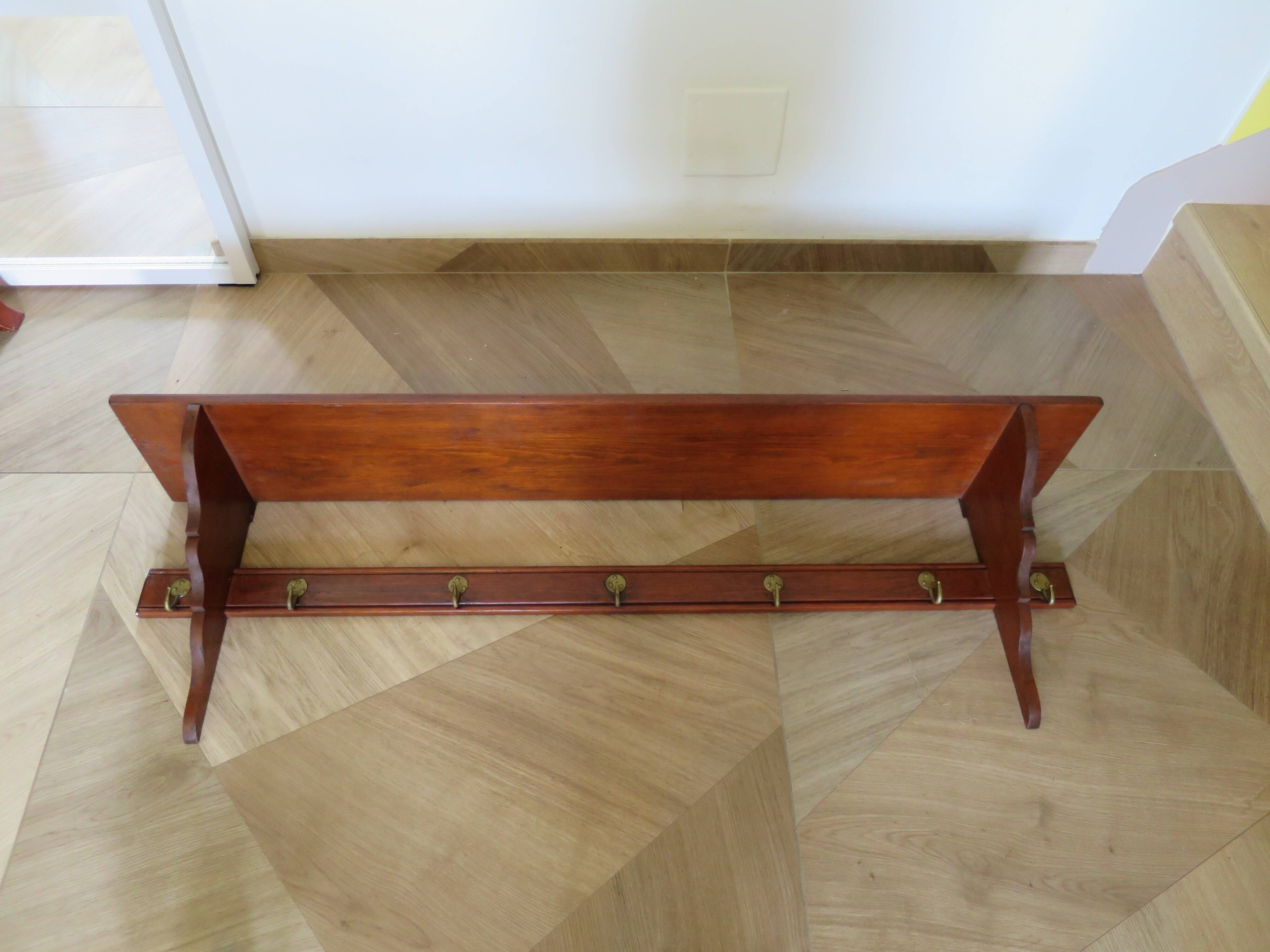 Wall shelf - coat rack - 7 hooks - oak stain - country style - cloakroom