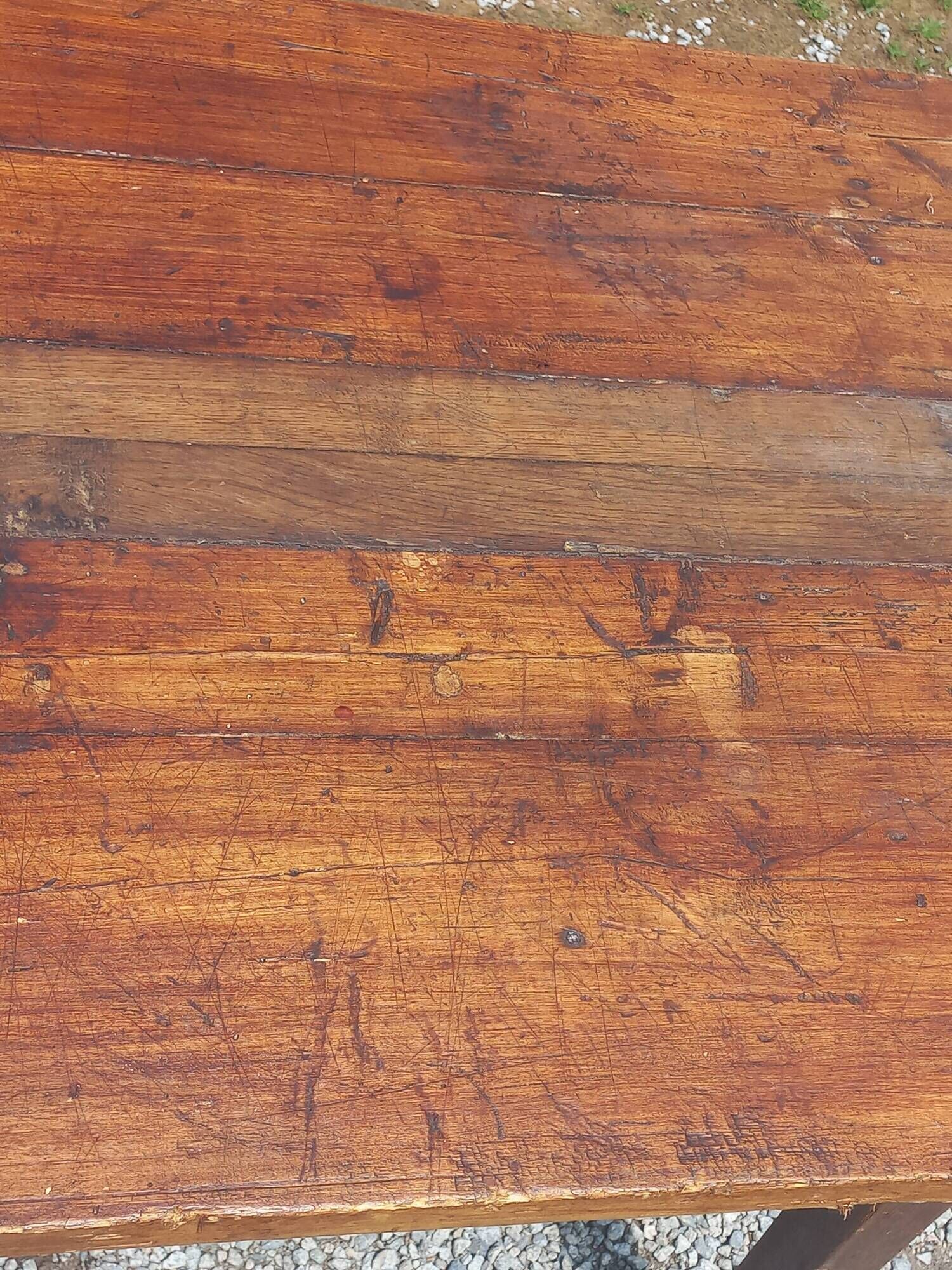 19th century farmhouse table in oak and poplar with spindle legs 198cm