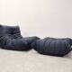 Ligne Roset Togo - 1 seater & ottoman - blue pinstripe fabric
