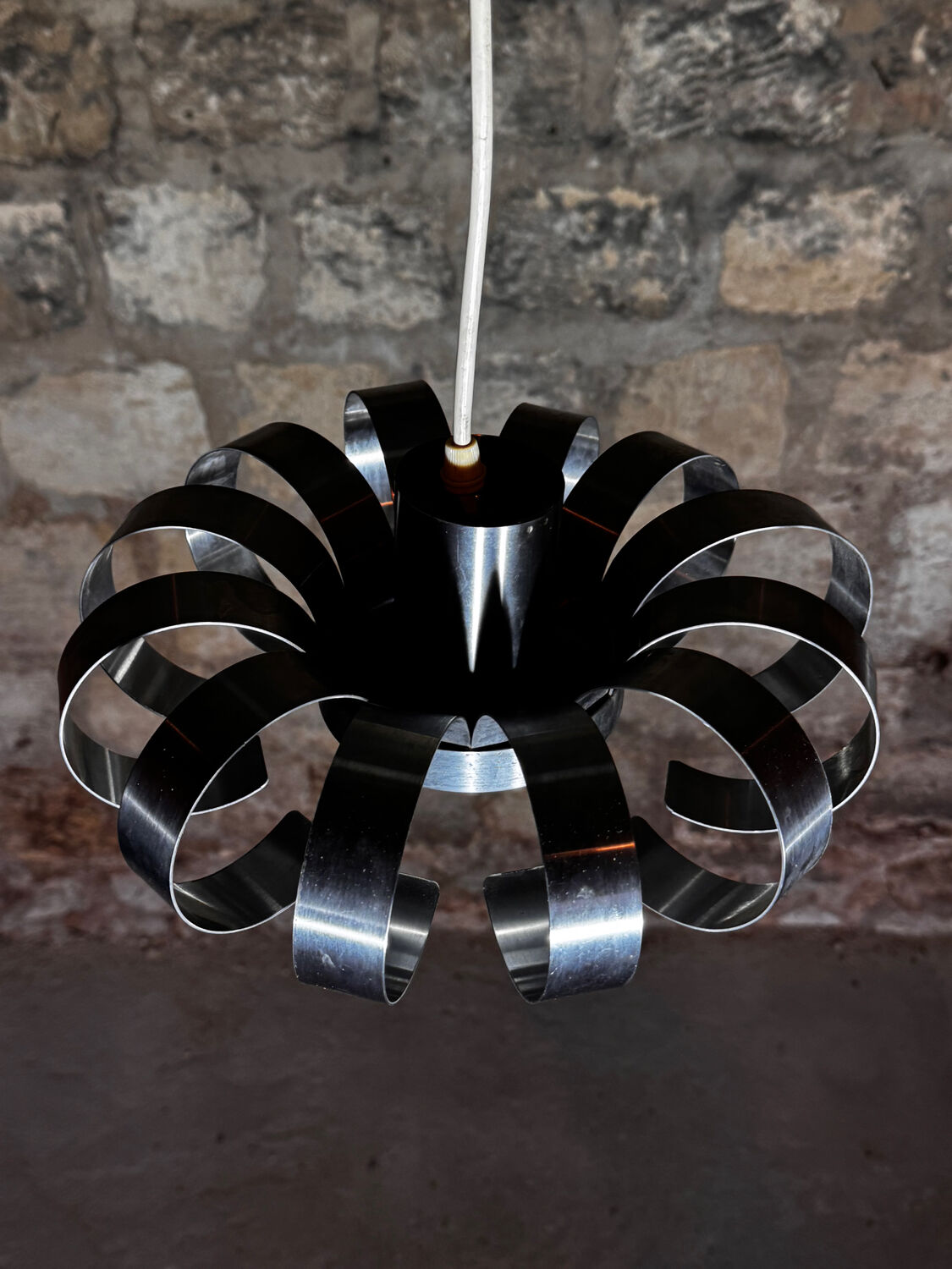 Brushed aluminum pendant light from the 1970s