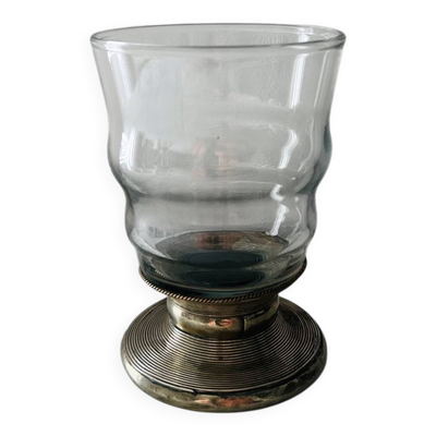 Verre ancien pied métal argenté