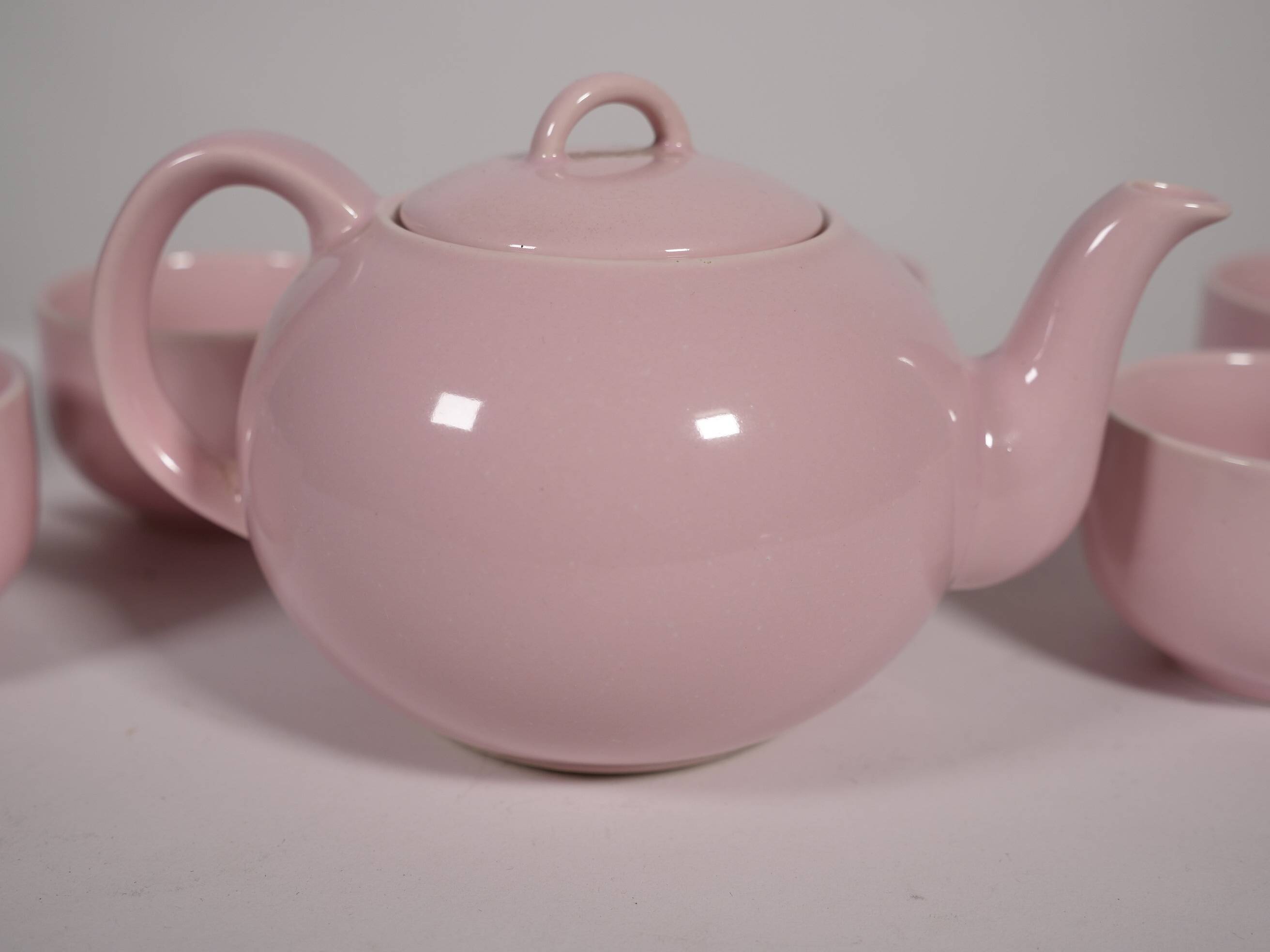 Mid-Century Vintage Tea Set Pastel Pink Porcelain Teapot & Cups, 1960s