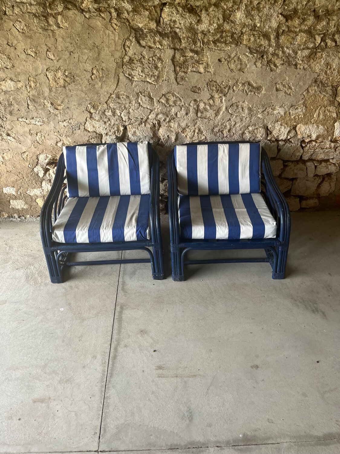 Pair of rattan armchairs 60s
