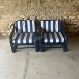 Paire de fauteuils rotin annees 60