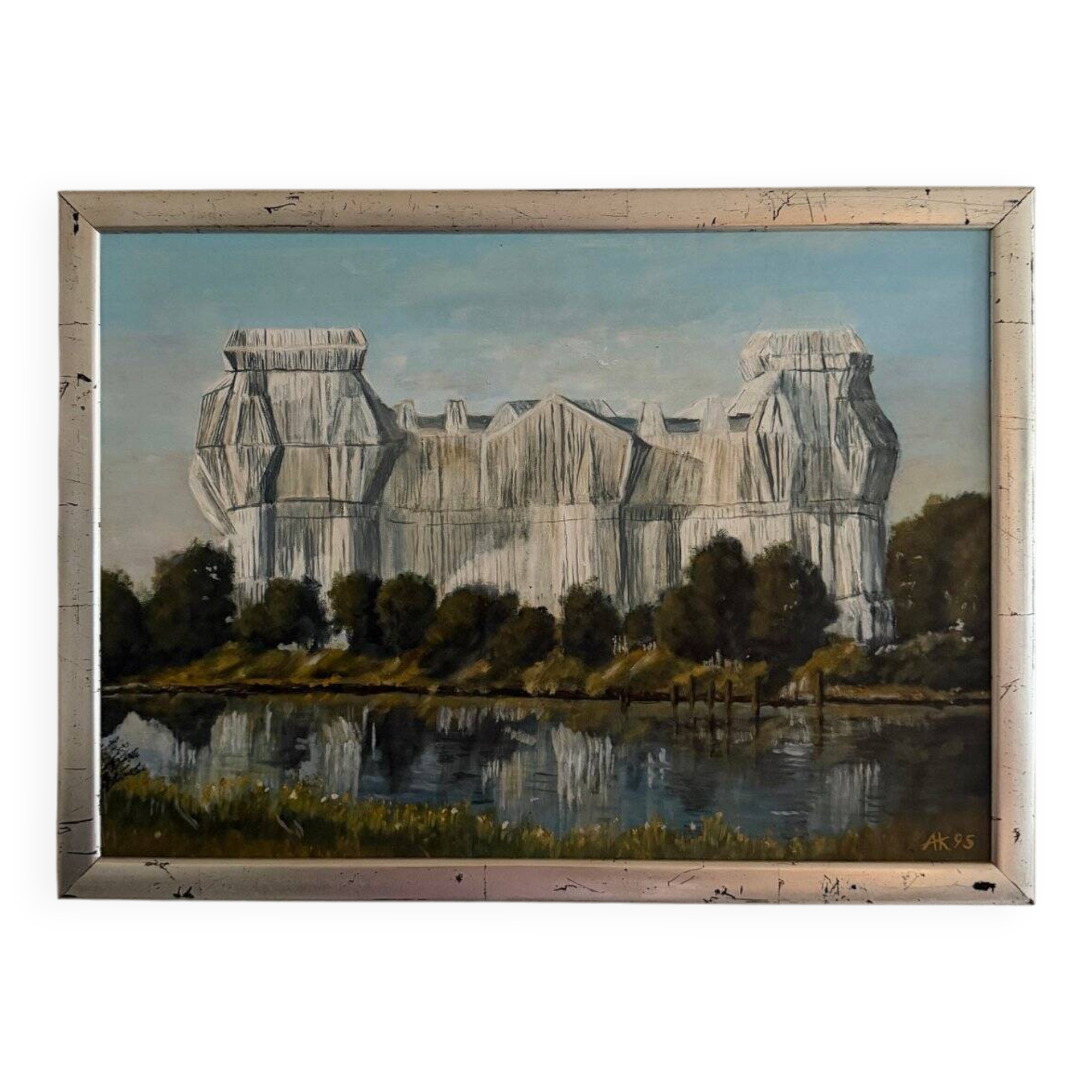 The Wrapped Reichstag in Berlin, 1995 Oil on Canvas, Framed