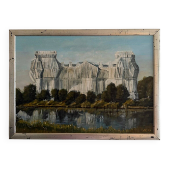 The Wrapped Reichstag in Berlin, 1995 Oil on Canvas, Framed