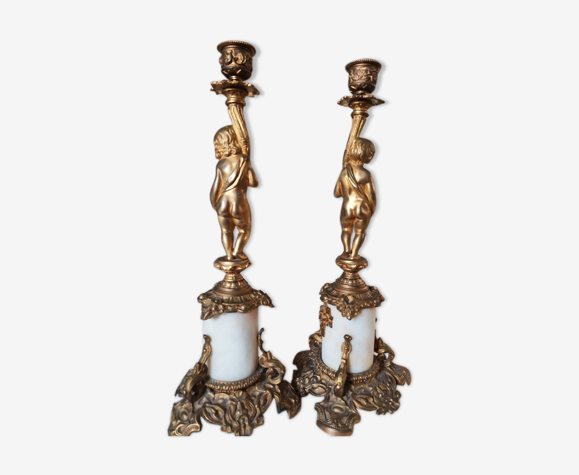Paire de chandeliers en bronze doré