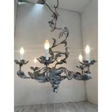 Contemporary brunish-clay florentine wrought iron leafs chandelier
