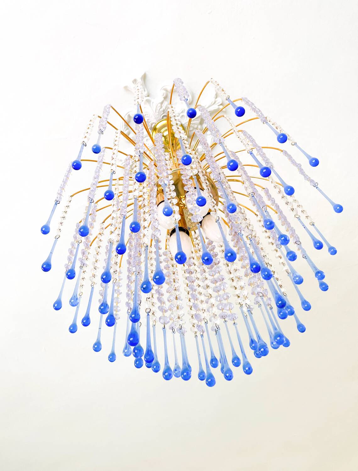 Lustre élégant en cristal et verre Murano soufflé – Gouttes bleues
