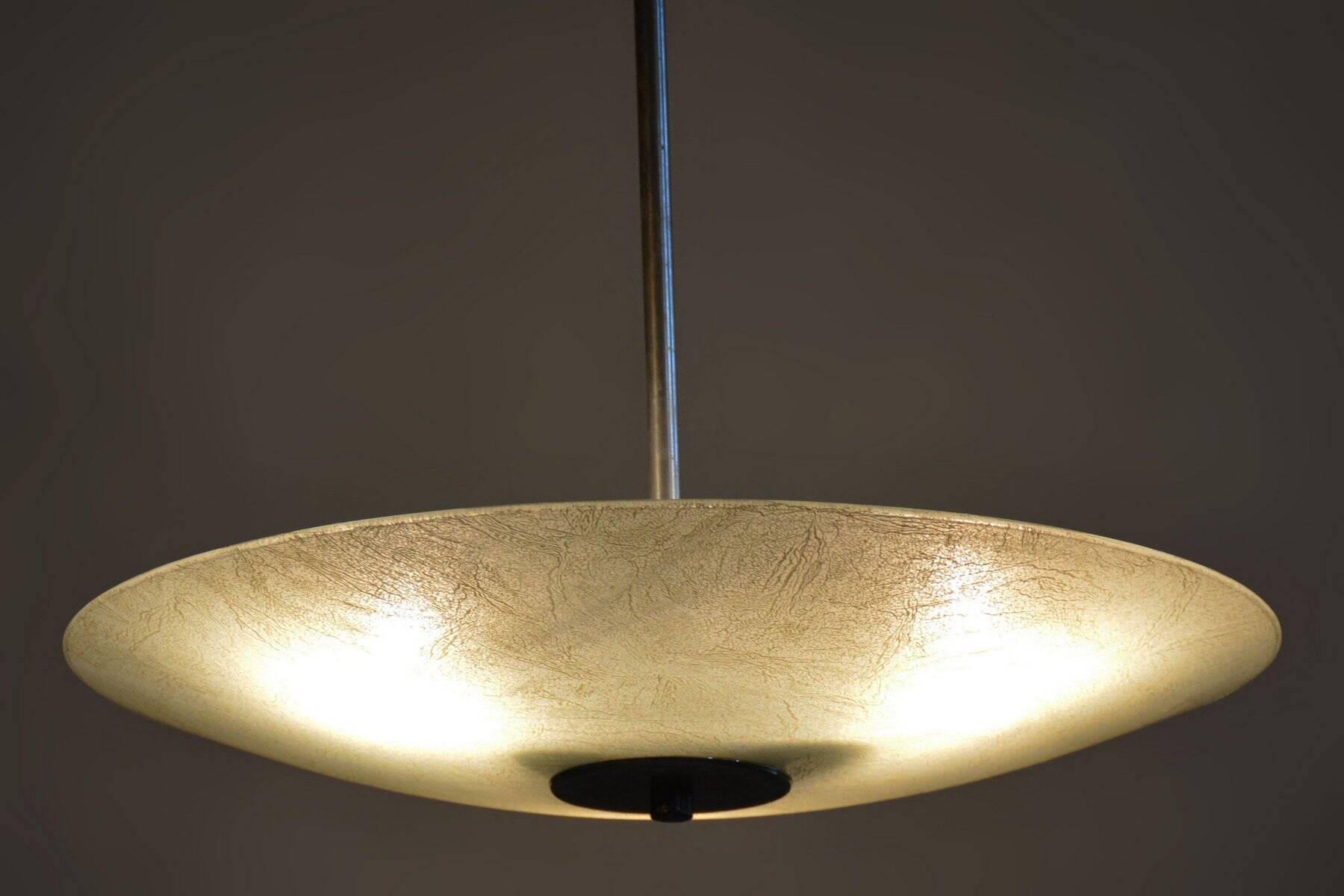 Bauhaus Chandelier in Chrome, Steel and Frosted Glass, Czech, 1940s