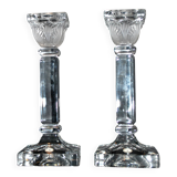 Set of 2 sandblasted crystal candlesticks in lalique art deco style - rattenberg crystal factory in austria