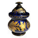 Antique covered pot or sugar bowl in blue and gold glass, early 20th century