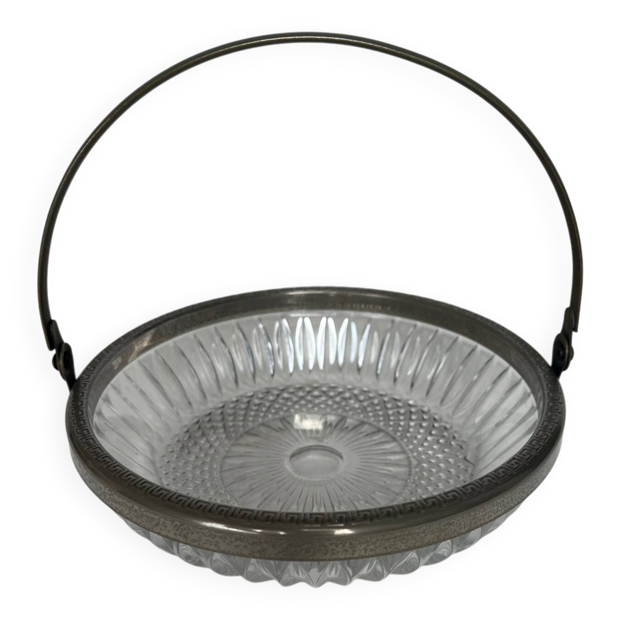 Antique glass cup with metal frame