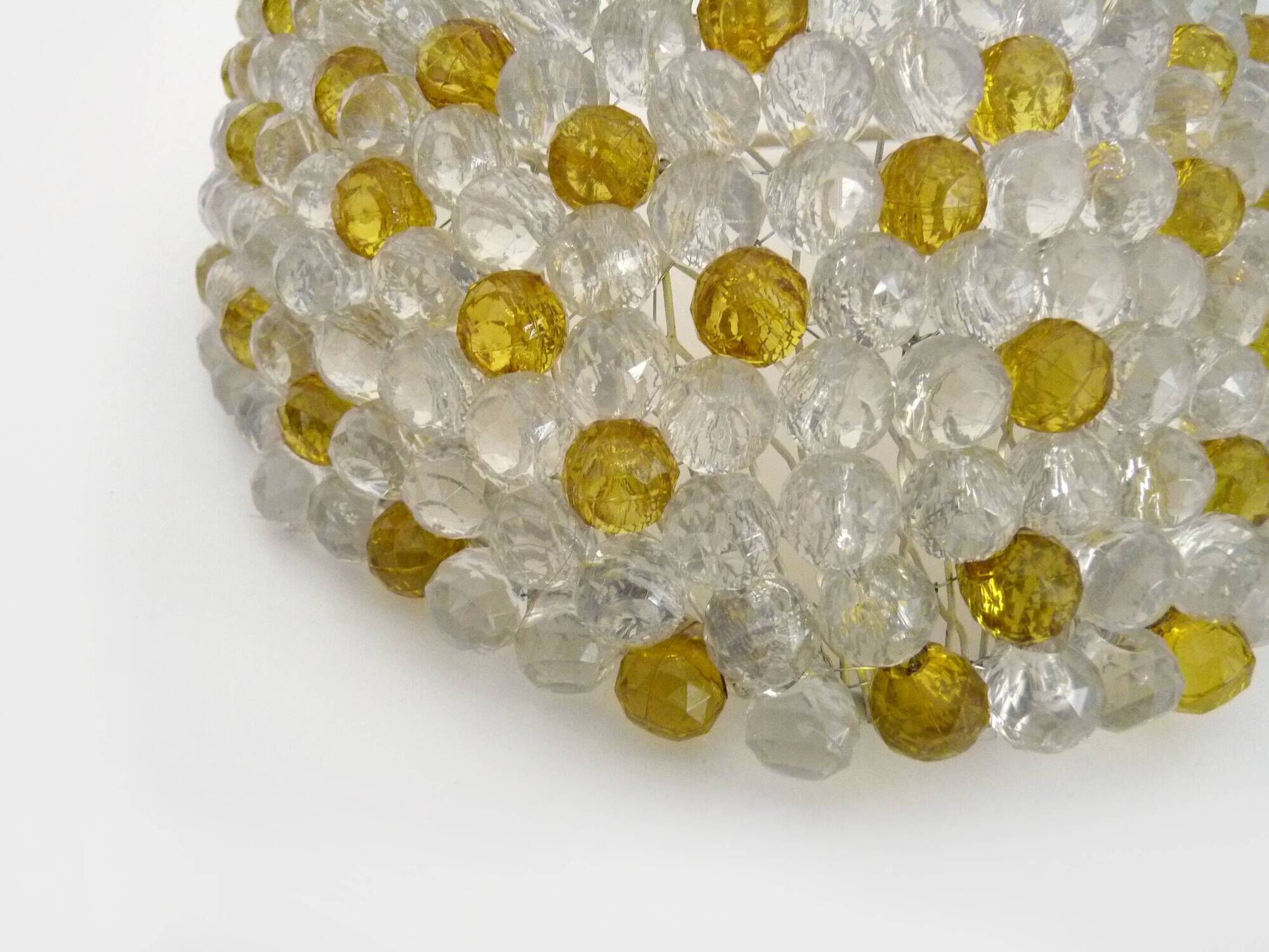Pair of vintage wall lights with yellow and transparent beads. 70s