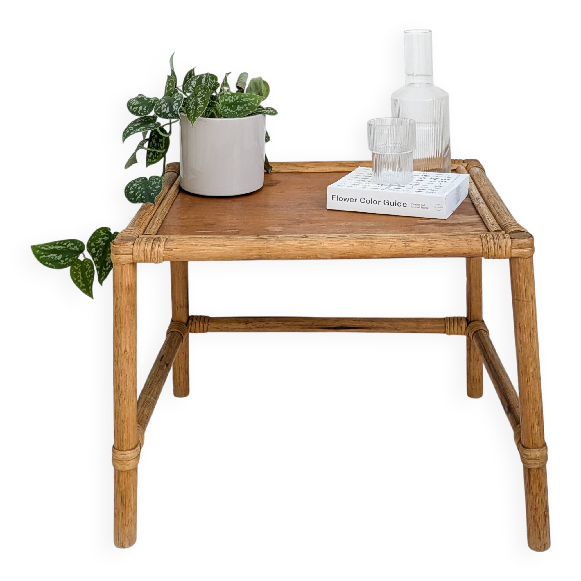 Table basse vintage en bambou marron clair Tablette Mid Century Vintage Rat