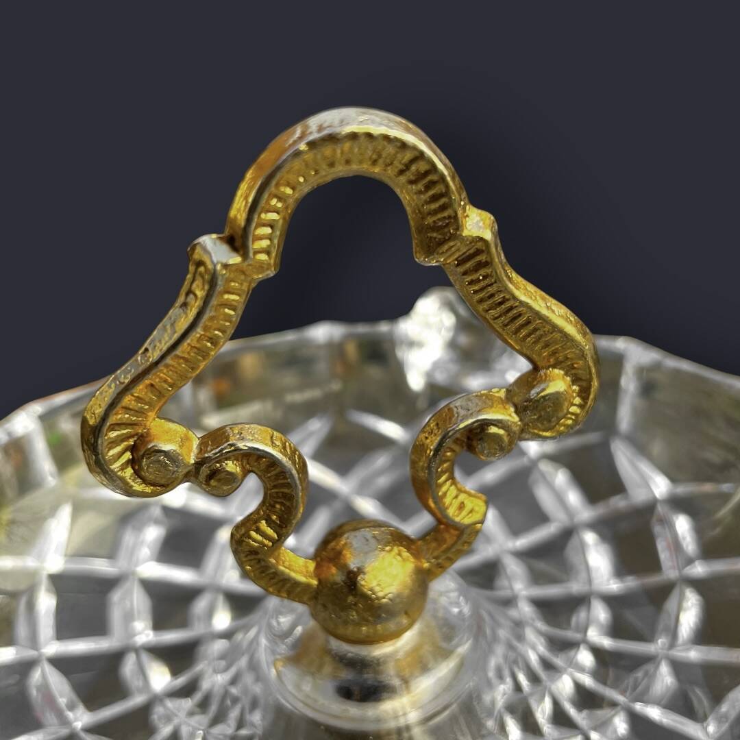 Large golden footed ashtray, moulded glass – 1960s