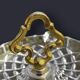 Large golden footed ashtray, moulded glass – 1960s