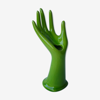 Hand baguier soliflore in green ceramic