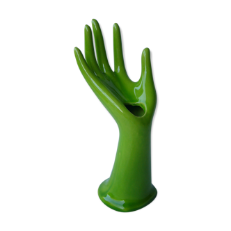 Hand baguier soliflore in green ceramic
