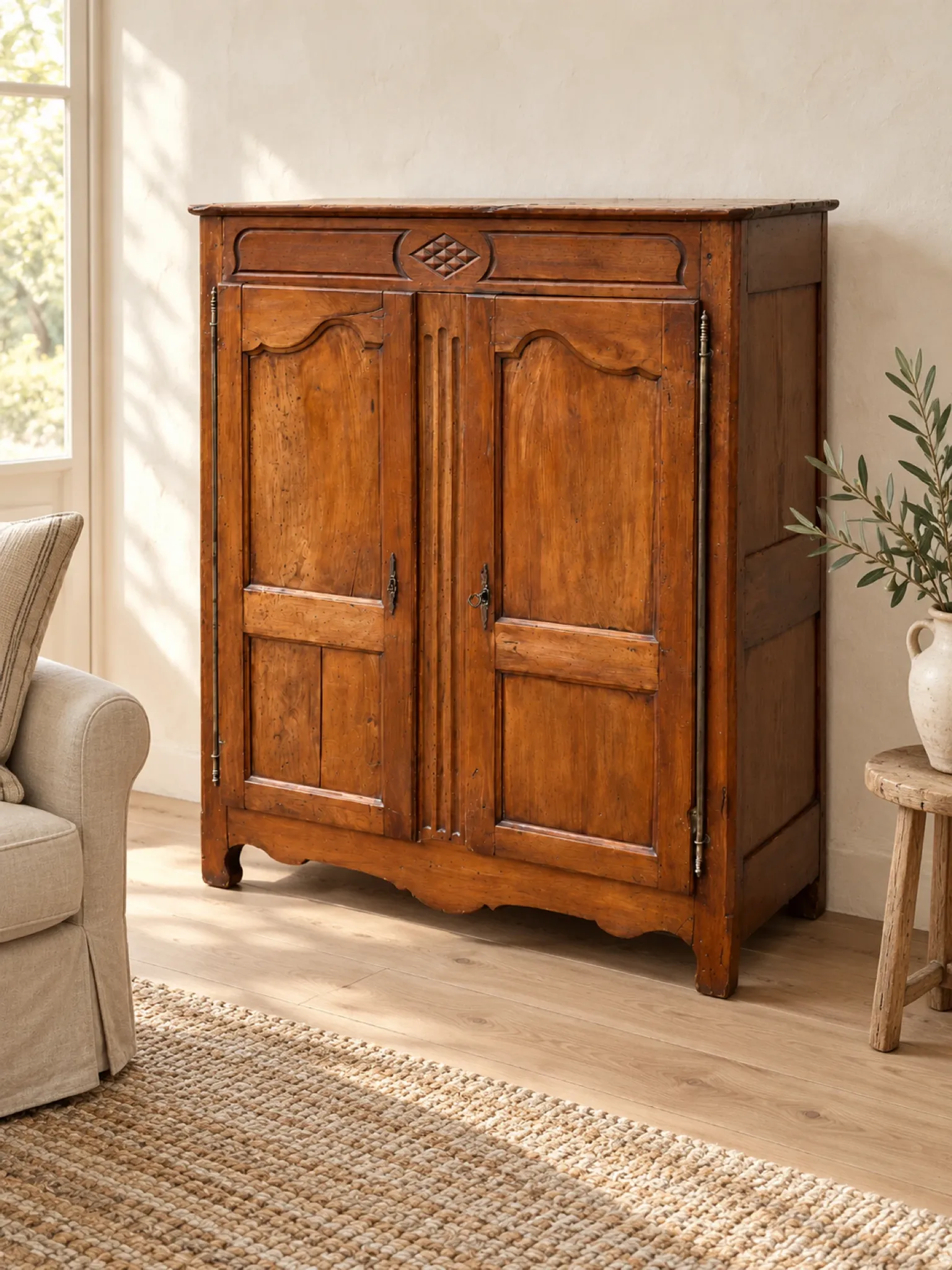 Antique two-door wardrobe, 18th century French country style.
