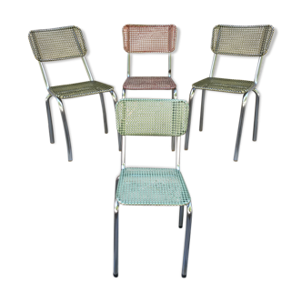 Serie de 4 chaises anciennes métal chromé