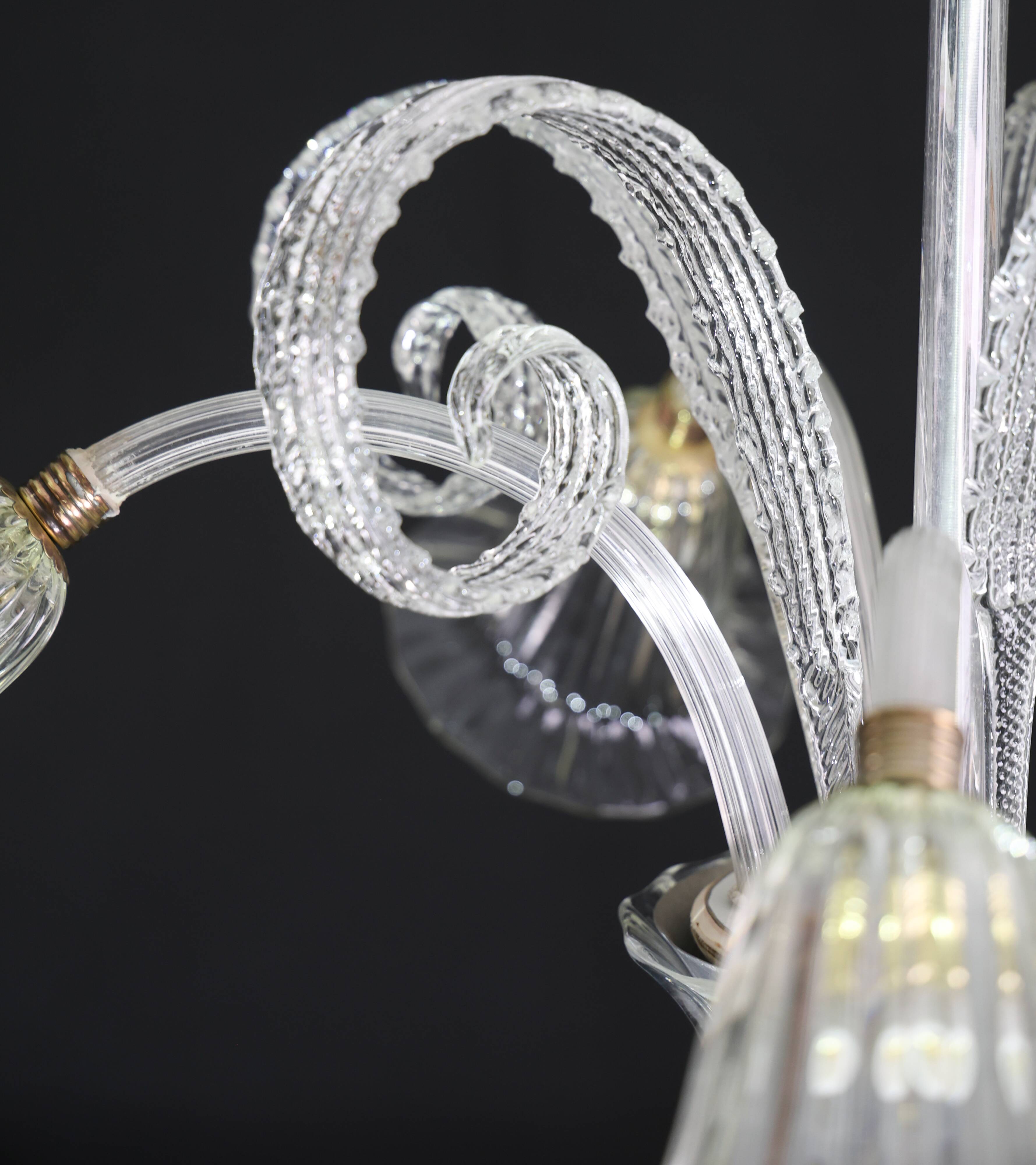 Amazing Art Decò Murano Glass Chandelier 5 Light, 1950