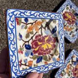 Set of 4 Gien earthenware cake dessert plates with peony decoration