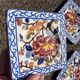 Set of 4 Gien earthenware cake dessert plates with peony decoration