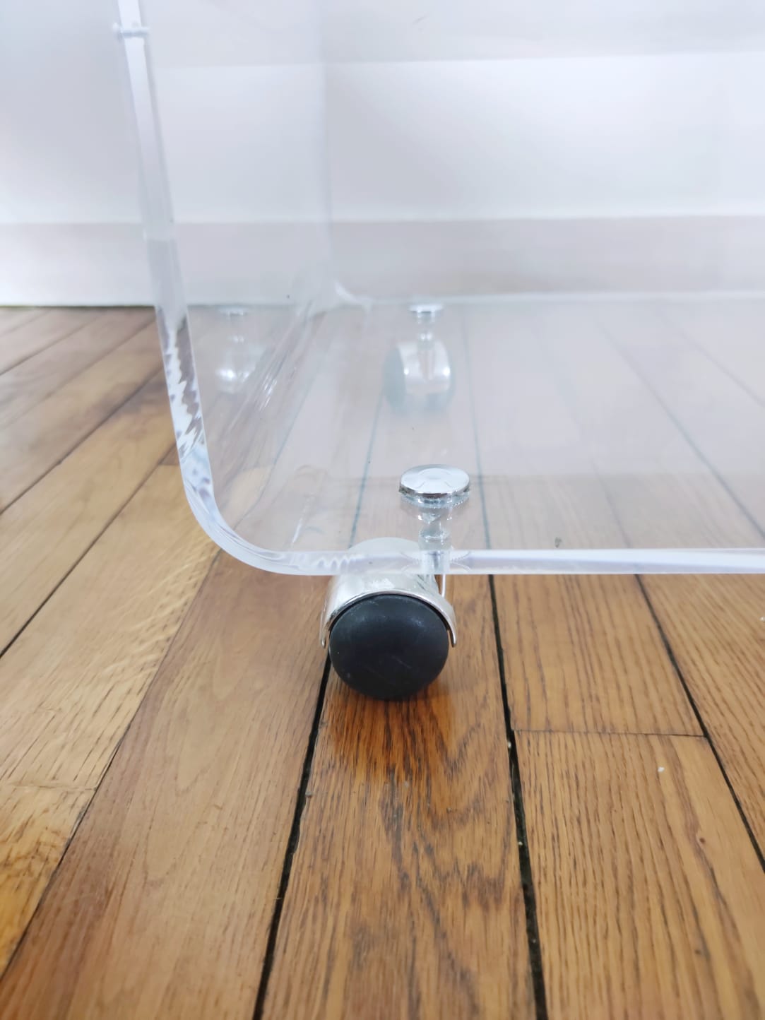 Small glass desk and plexiglass