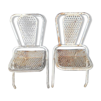 Chaises Malaval René  pliable métal perforé vintage époque 1950/60