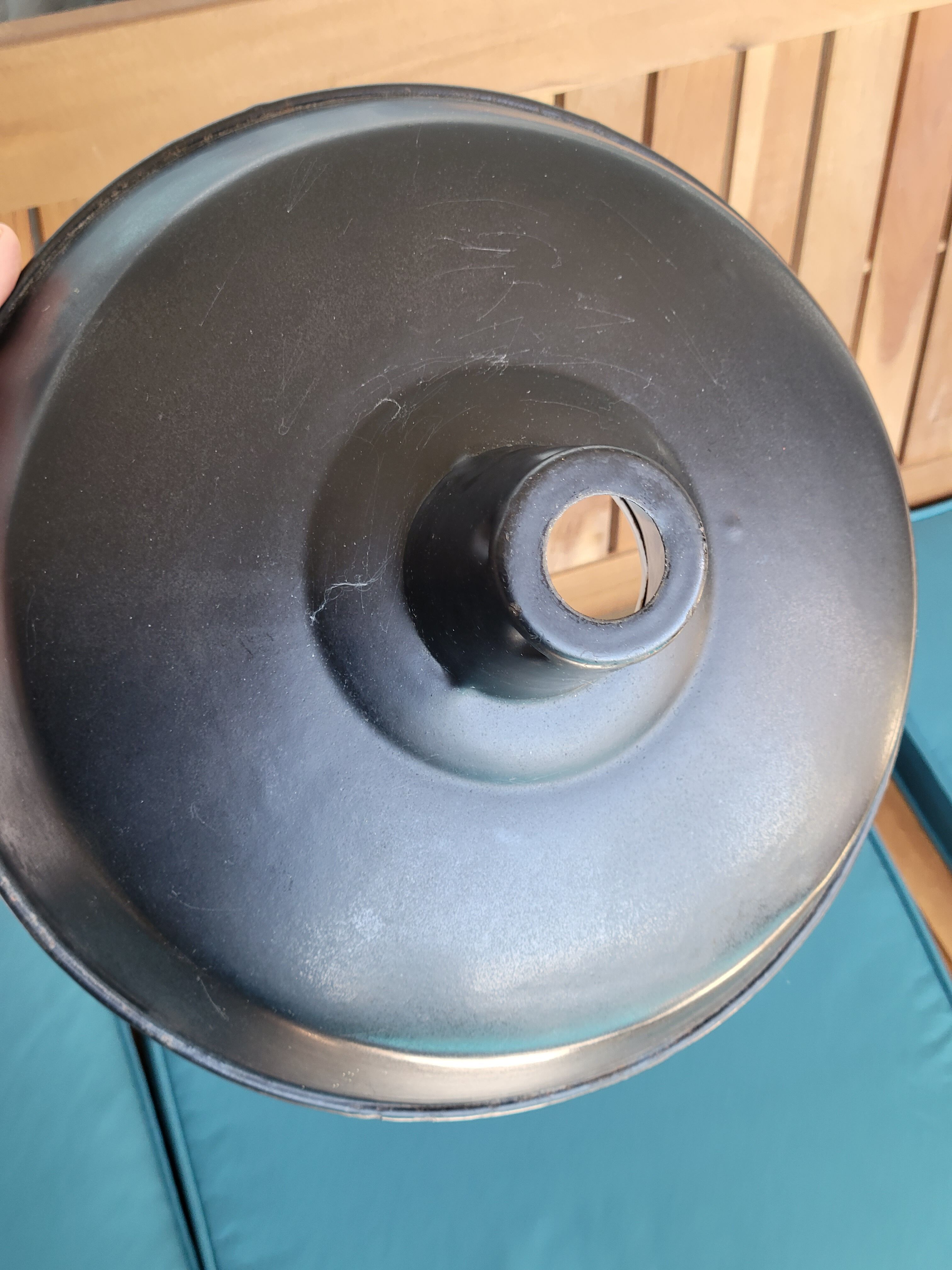 Pair of suspensions industrial lamp workshop lampshade in black enamelled metal