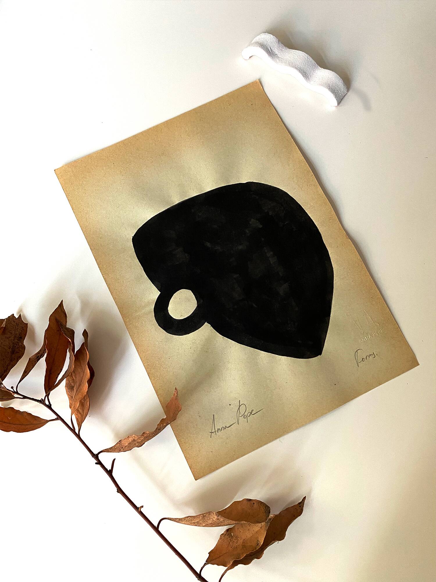 Original gouache painting on vintage paper