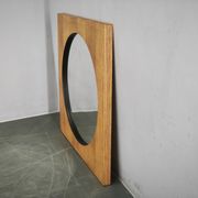 Miroir carré en placage de chêne tchèque des années 1970 avec verre circulaire