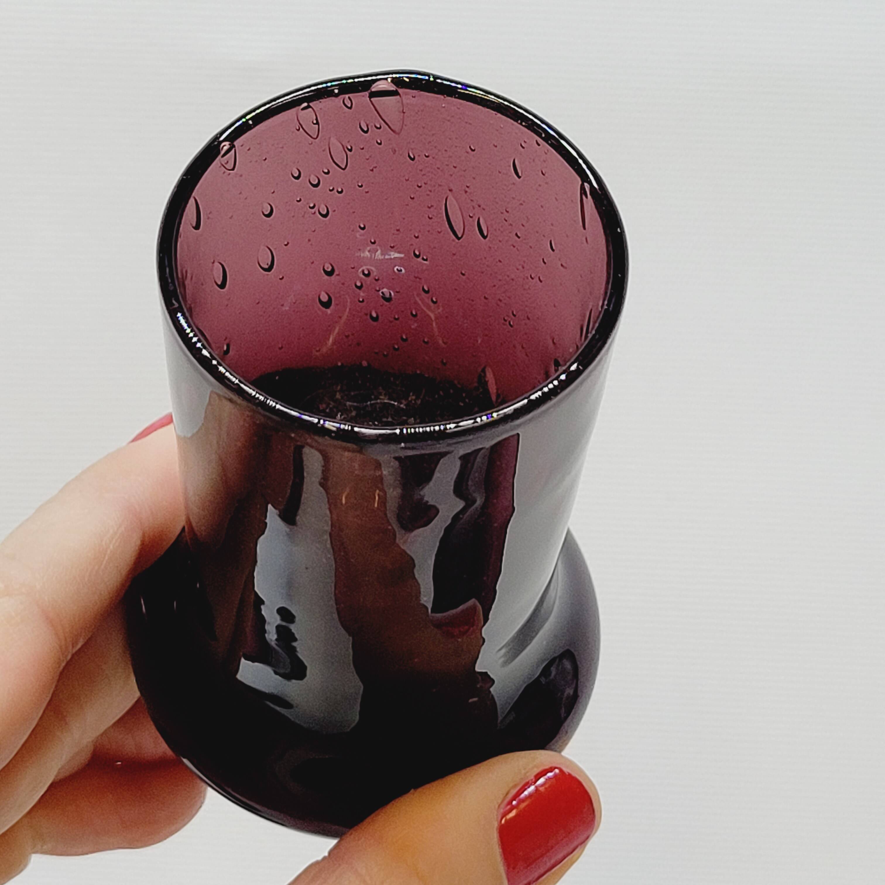 5 Small Liqueur Glasses Vodka Cups in Bubble Blown Glass Plum Biot?