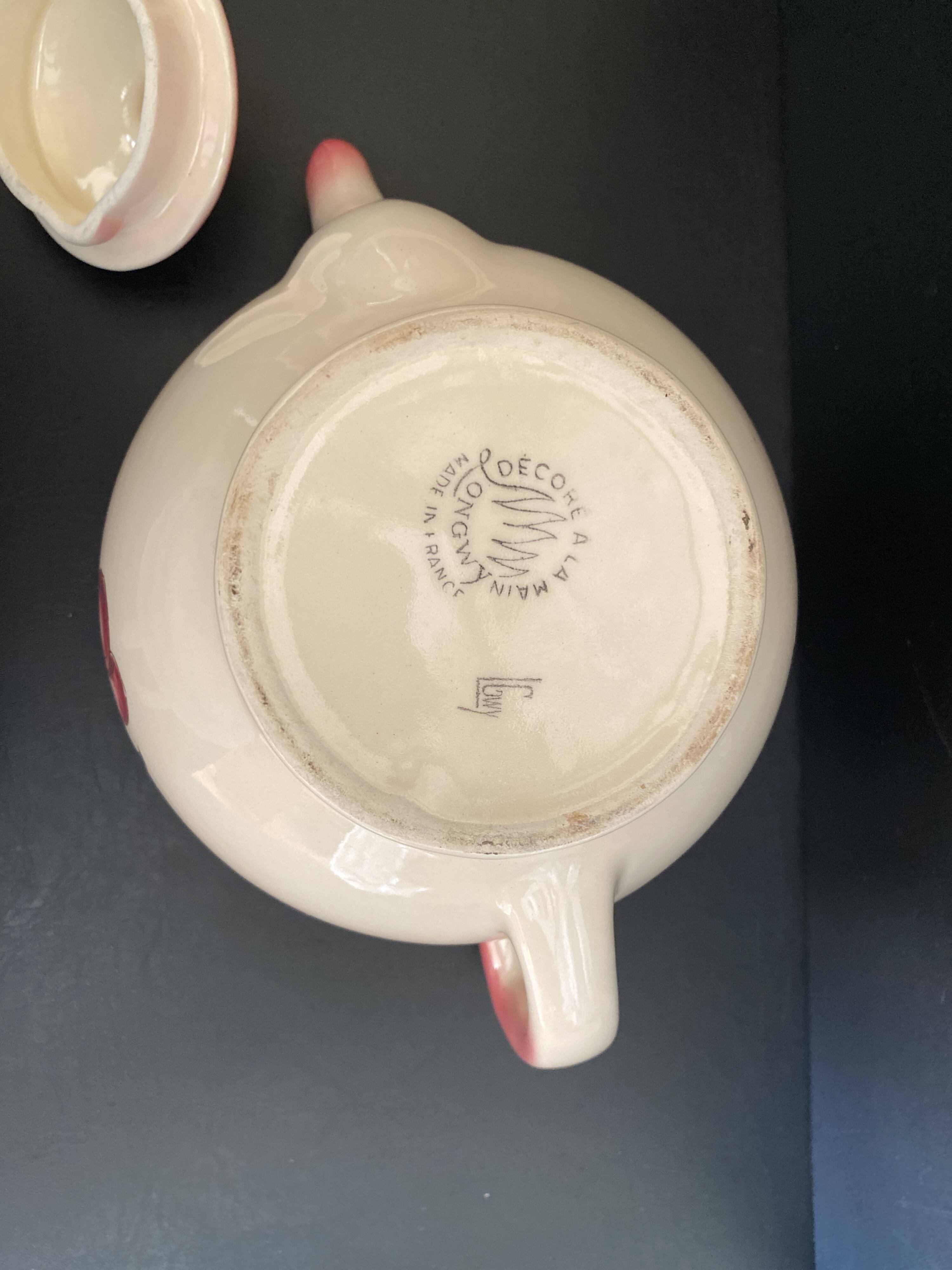 🍒 Magnificent Vintage Longwy Teapot - Cherry Decor - Handmade