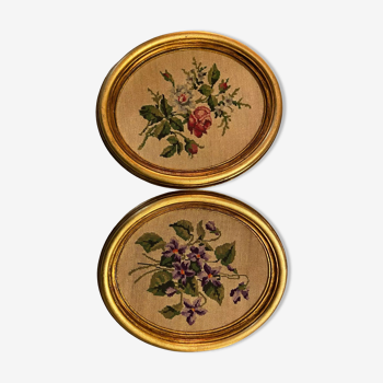 Pair of vintage embroidered medallion frames