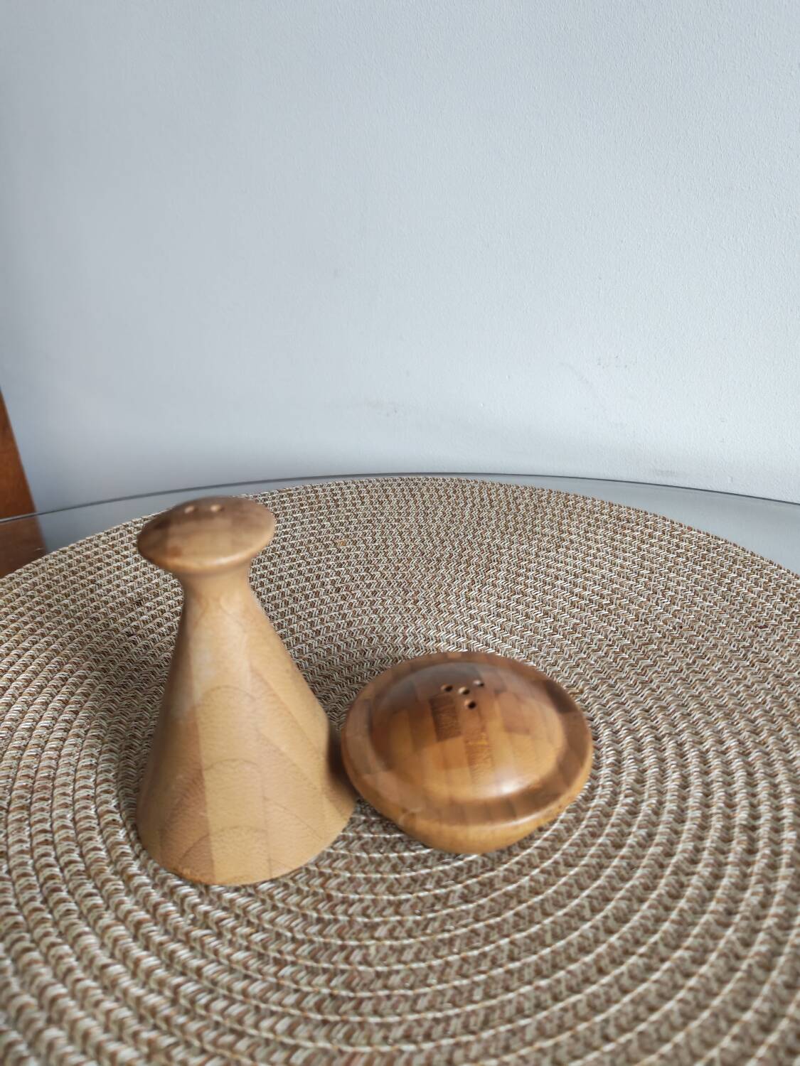 Set of wooden condiment pots