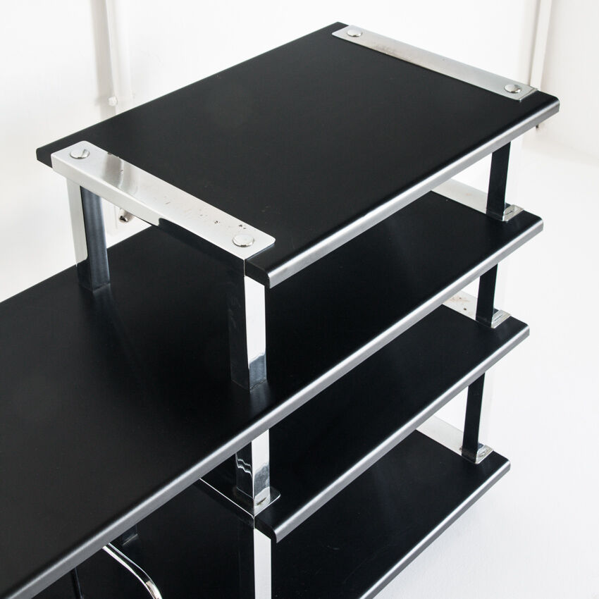 Vintage Hi-Fi furniture in lacquered wood and chrome iron, Spain, 1980