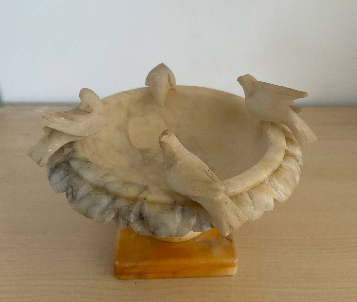 Vintage alabaster bird bath trinket dish