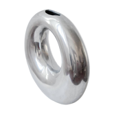 Vintage round vase sculpture in polished chrome aluminium, Italian work.