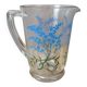 Pichet en verre décor floral bleu vintage